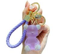 WIMETI Cute Diamond Bear Keychain Kawaii Keychains Wristlet Strap Wrist Lanyard for Woman Girl, Purple, One Size