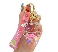 WIMETI Kawaii Keychain Bear Liquid Floating Quicksand Cute Keychains Bag Charm Wristlet Bracelet Key Ring for Women Girl, Pink, One Size