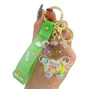 WIMETI Kawaii Keychain Bear Liquid Floating Quicksand Cute Keychains Bag Charm Wristlet Bracelet Key Ring for Women Girl, Green, One Size