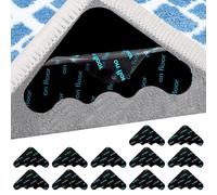 wimony 12 Pieces Rug Grippers，Anti Slip Rug Grips，Rug Stickers for Wooden and Hard Floors，Reusable Rug Anti Slip Pads(Black Triangle Wave 85 * 85 * 115mm)