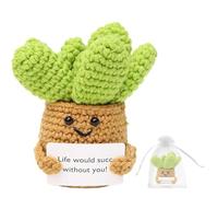 wimony Cactus Crochet Gifts,Positive Handmade Knitted Potted Plants,Emotional Support Toy Plush Cactus Crochet Doll and Positive Card,Creative Potted Plant Gift for Home Office Desk Party Decoration