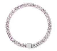 WimuPath Silver-Plated Pink Diamond Dog Collar - Cuban Style Metal Chain with Secure Buckle, Luxury Durable Collar for Small/Medium/Large Dogs & Puppies