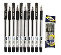 WIN 10 x 0.7mm Biro Tip Ball Pens Mystic BLACK Ballpoint Pens Soft Rubber Grip