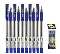 WIN 10 x 0.7mm Biro Tip Ball Pens Mystic BLUE Ballpoint Pens Soft Rubber Grip