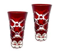 WIN CHAMP Ruby Red Fancy Hand Cutting Shot Glasses, Gift Boxed 1.75 Oz Handmade Heavy Base Whiskey Tequila Glasses (2 Pack)