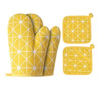 Win Change Oven Mitts and Potholders BBQ Gloves-Oven Mitts and Pot Holders with Recycled Infill Silicone Non-Slip Cooking Gloves for Cooking Baking Grilling (4-Piece Set,Yellow)