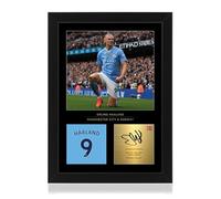 Win FC Erling Haaland Signed A4 Framed Photo Display - Reproduced Digital Signature - Gift For Manchester City Fans