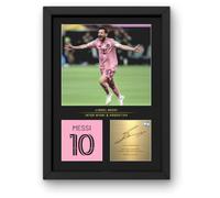 Win FC Lionel Messi A4 Framed Photo Display - Reproduced Digital Signature - Gift For Miami and Argentina Fans