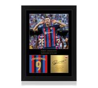 Win FC Robert Lewandowski Signed A4 Framed Photo Display - Reproduced Digital Signature - Gift For Barcelona Fans