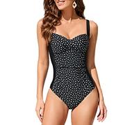 WIN.MAX One Piece Swimming Costume Tummy Control Swimsuit Ruched Padded Swimwear, Plus Size Bathing Suits for Women Vintage Push Up Monokinis for C to DD Cup(BD,UK10)