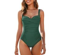 WIN.MAX One Piece Swimming Costume Tummy Control Swimsuit Ruched Padded Swimwear, Plus Size Bathing Suits for Women Vintage Push Up Monokinis for C to DD Cup (Turquoise Green, UK16)
