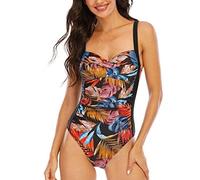 WIN.MAX One Piece Swimming Costume Tummy Control Swimsuit Ruched Padded Swimwear, Plus Size Bathing Suits for Women Vintage Push Up Monokinis for C to DD Cup(LF,UK14)