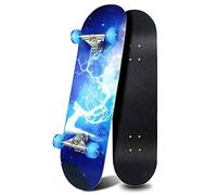 WINAKUI Beginner Skateboards, Kids Complete Skateboard with Flash wheel 80 x 20cm / 31 x 8 Inch, 7 Layer Maple Deck Double Kick Standard Skateboards for Boys and Girls