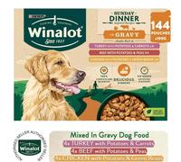 Winalot Sunday Dinner Wet Dog Food 144 x 100g Pots Mixed in Gravy for Dogs 8 Months-6 Years Beef/Turkey/Chicken MPN 12404061