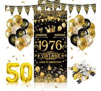 WINAROI 50th Birthday Boy Girl Decoration, 50th Table Decoration Birthday, Balloon Garland Balloons Black Gold, Birthday Banner, Bunting, Confetti, Decoration 50th Happy Birthday