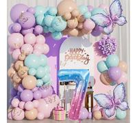WINAROI 7 Years Girls Birthday Decoration, Butterflies Purple Balloon Garland, Butterfly Party Set for Girl's 7th Celebration