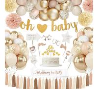 WINAROI Baby Shower Decoration Girls Boys, Beige Baby Party Decoration Balloons, Oh Baby Banner, Mommy to Be Sash for Baby Shower Party, Gender Reveal Party Balloon Decoration, Beige