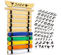 Winartton 10 Belts Bamboo Karate Belt Display Rack Hold, Taekwondo Belt Display with Stickers, Martial Arts Belt Display, No Assembly Required, Belt Holder for Adult