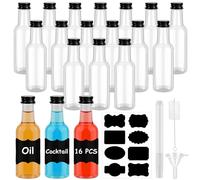 Winbest 16 Pack Mini Liquor Bottles, 50ml Plastic, Reusable for Liquor, Mini Wine for Parties, Empty with Screw Caps & Stickers