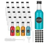 Winbest Mini Liquor Bottles, 24 Pack 50ml Reusable Plastic Bottles with Funnel, Screw Caps, Cleaning Brush & 24 Stickers for Parties