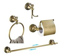WINCASE Antique Brass Bathroom Accessories, Retro Bathroom Hardware, Brass Bath Towel Bar Set 24 Inch 4 Piece Tolilet Paper Holder Robe Hook Wall Mounted Vintage