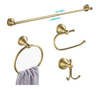 WINCASE Antique Brass Polished 4-Piece Bath Accessory Set，bathroom hardware set in Retro Eurpean Style Wall Mounted Towel Hanger Tissue Paper Holder Robe Hooks Wall Towel Rail
