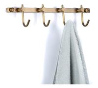 WINCASE Brass Towel Hook Rack Brushed Brass Wall Hook Rack Antique Brass Row Hooks with 4 Hooks Rustic Wall Mounted