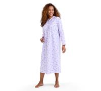 Winceyette Long Sleeve Cotton Nightdress with Pintuck Front, Soft Brushed Cotton Leaf & Butterfly Print Amber Lilac 10