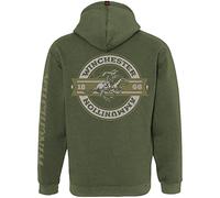 Winchester Legend Collection Rider Crest Banner Made in the USA Fleece Pullover Hooded Sweatshirt for Men, Olive, Large