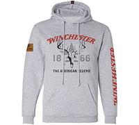 Winchester Legend Collection Skull Flag USA Printed Fleece Pullover Hooded Sweatshirt for Men, Women, Unisex, Heather Grey, M