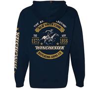 Winchester Official The American Rider Printed Fleece Pullover Hooded Sweatshirt for Men, Women, Unisex, Navy, Large