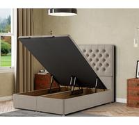 Eleganza Winchester Ottoman Bed Floor Standing Headboard Matching Buttons Single Malham Weave Cream, Cream