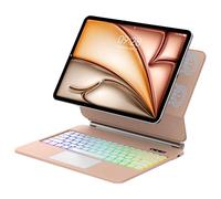 WINCHKING Magic Keyboard iPad Air 13 inch M3 2025/M2 2024, iPad Pro 12.9 Case with Keyboard, Upgraded Glass Trackpad, Floating Cantilever Magnetic Stand, Rainbow Color Backlit, US English - Rose Gold