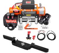 WINCHMAX 13,500lb 12V Winch with 26m x 9.5mm Steel Rope, Defender Bumper & Twin Wireless Remotes (WM1350012V, WMBPRTYP1, WMDEFBATT)