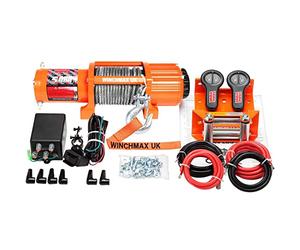 WINCHMAX 5,000lb (2,268kg) Original Orange 12v Electric Winch. 15.2m x 6.3mm Steel Rope, 1/4 Inch Clevis Hook, Twin Remote Controls.