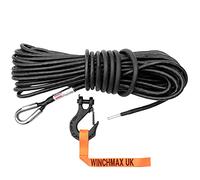 Winchmax Armourline Double Braided Synthetic Rope 15m x 10mm Minimum Break Load 21,000lb / 9,500kg with 3/8 inch Tactical Clevis Hook with safety Catch and Hand Saver. Hole fixing.