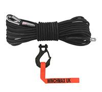 WINCHMAX Armourline Double Braided Synthetic Rope 25m x 10mm Minimum Break Load 21,000lb / 9,500kg with 3/8 inch Tactical Clevis Hook with safety Catch and Hand Saver. Hole fixing.