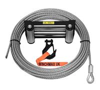Winchmax Steel Rope 26M X 9.5mm, Hole Fix. Roller Fairlead. 3/8 Inch Tactical Hook. For Winches Up To 13,500Lb.