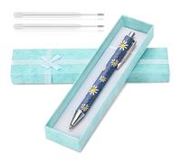 Wincredulous 1 Piece Sparkly Floral Pen Gift Set,Velentine's Day Gift Pen for Women,Bling Shiny Daisy Retractable Ballpoint Pen,2 Ballpoint Refills,1 Gift Box,Black Ink,Smooth Writing(Navy Blue)