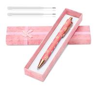Wincredulous 1 Piece Sparkly Floral Pen Gift Set,Velentine's Day Gift Pen for Women,Bling Shiny Daisy Retractable Ballpoint Pen,2 Ballpoint Refills,1 Gift Box,Black Ink,Smooth Writing(Soft Pink)