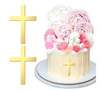 Wincredulous 2 Pieces Crossing Cupcake Toppers, Acrylic Gold Mirror God Bless Christening Cake Toppers, Cross Cake Toppers Party Birthday Cake Decoration for Birthday Baby Shower Adult Boys Girls