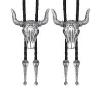 Wincredulous 2 Pieces Leather Cowboy Necktie, 37.5 Inches Adjustable Bolo Tie Necklace,Handmade Western Rodeo Theme Leather Rope Necklace, Costume Accessories for Men, Women (2 pieces antique silver)
