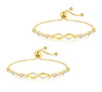 Wincredulous 2 Pieces Love Heart Infinity Bracelet for Women, Adjustable Shiny Zirconia Christmas Infinity Bracelet, Endless Love Symbol Charm Friendship Bracelets for Women (Rose gold) (Gold)