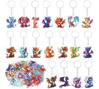 Wincredulous 24 Styles Dragon Keychain Pack for Student, Colorful Cute Acrylic Dinosaur Keychain Multipack Dinosaur Key Chains for Women Christmas Birthday Deocration