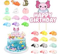 Wincredulous 25 Pieces Axolotl Birthday Cake Decoration Set, 1 Pieces Axolotl Happy Birthday Cake Toppers Cute Under The Sea Animal Ornaments Cake Decal for Axolotl Themed Birthday Party Supplies
