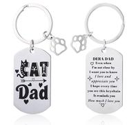 Wincredulous Cat Dad Gift for Men Cat Lover Keyring Cat Keychain Fathers Day Birthday Gifts Best Cat Dad Ever (Silver, 2pc-Keyring+Giftbag)