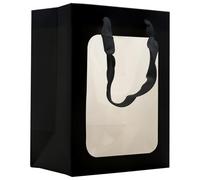 WINCUR 20 Pcs Paper Gift Bags with Transparent Window, Shopping Bags with Handles,Shopping Tote for Bridal Christmas Mothering Birthday Shower Festivals Party Supplies(Black 5.91 * 3.94 * 7.87")