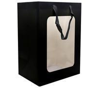 WINCUR 20 Pcs Paper Gift Bags with Transparent Window, Shopping Bags with Handles,Shopping Tote for Bridal Christmas Mothering Birthday Shower Festivals Party Supplies(Black 9.84 * 7.09 * 13.78")