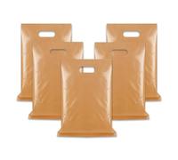 WINCUR 500PCS Small Plastic Bag with Die Cut Handle, Reusable Thick Pack Bulk Treat Bag with Handle for Birthday Party,festival party(Gold 15 * 20cm/5.9 * 7.87")