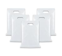 WINCUR 500PCS Small Plastic Bag with Die Cut Handle, Reusable Thick Pack Bulk Treat Bag with Handle for Birthday Party,festival party(Ivory 15 * 20cm/5.9 * 7.87")